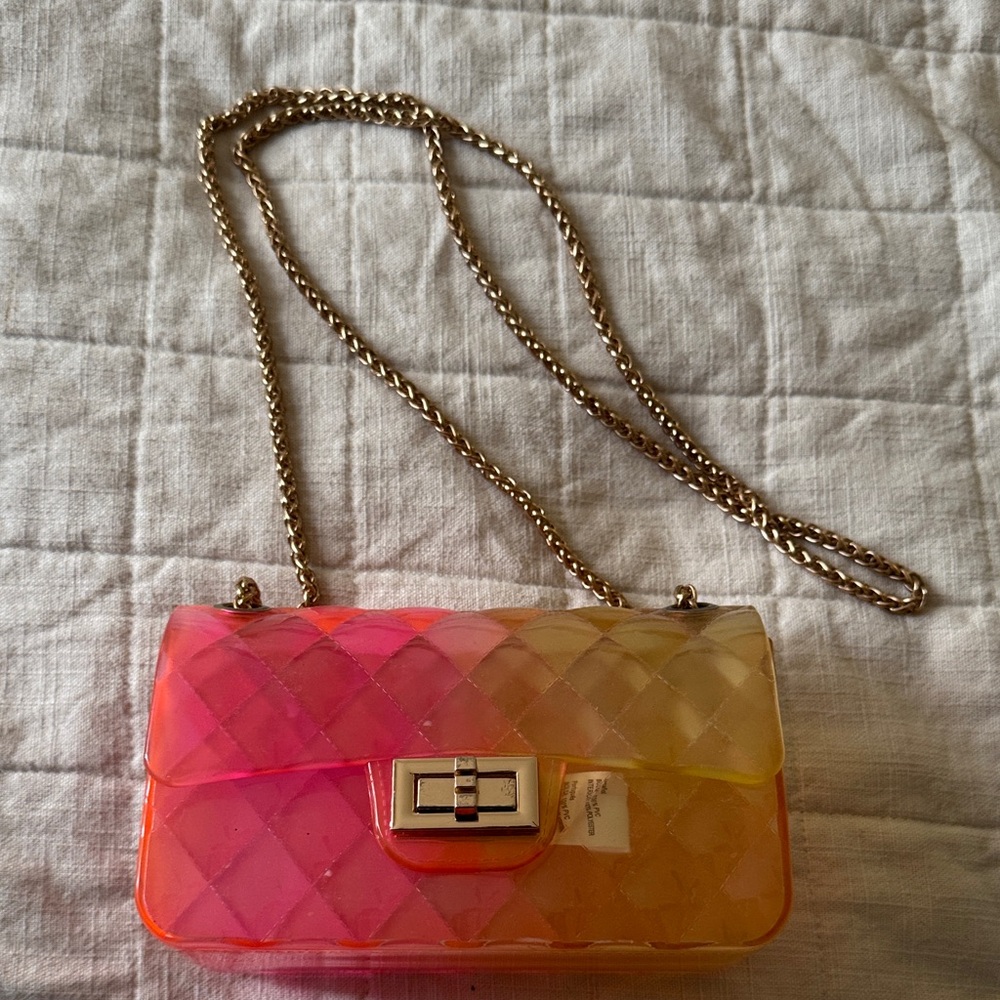 Stylish Pink and Orange Quilted Chain Bag